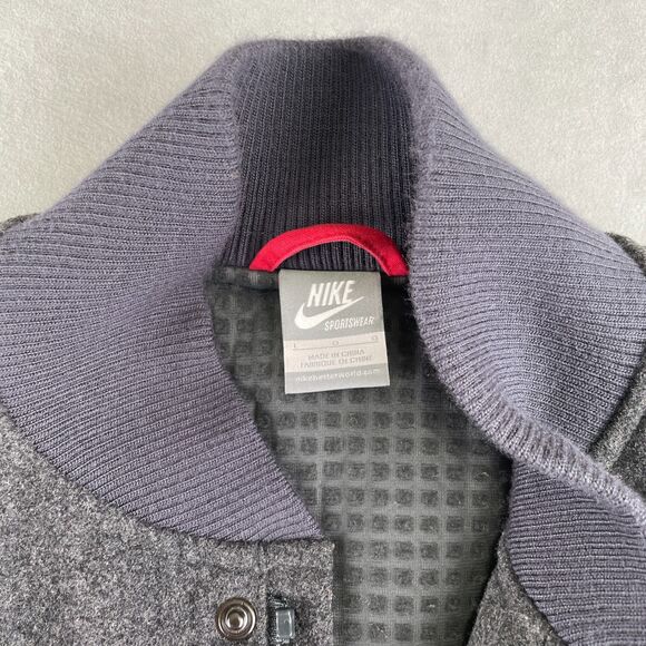 Nike Destroyer Jacket Mens L‎ Gray Red Wool Blend Varsity Bomber Snap 509796-071 - Picture 10 of 12
